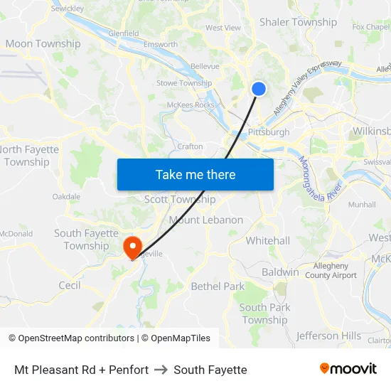 Mt Pleasant Rd + Penfort to South Fayette map