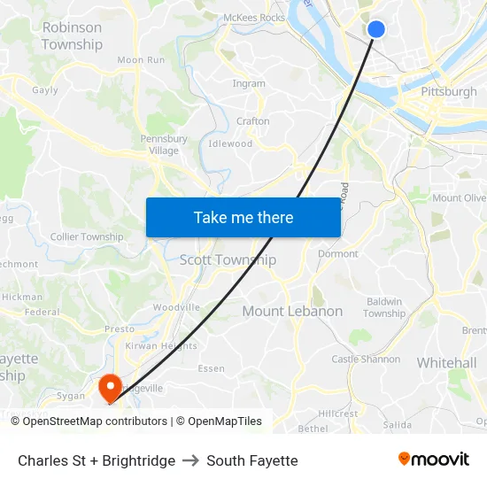 Charles St + Brightridge to South Fayette map