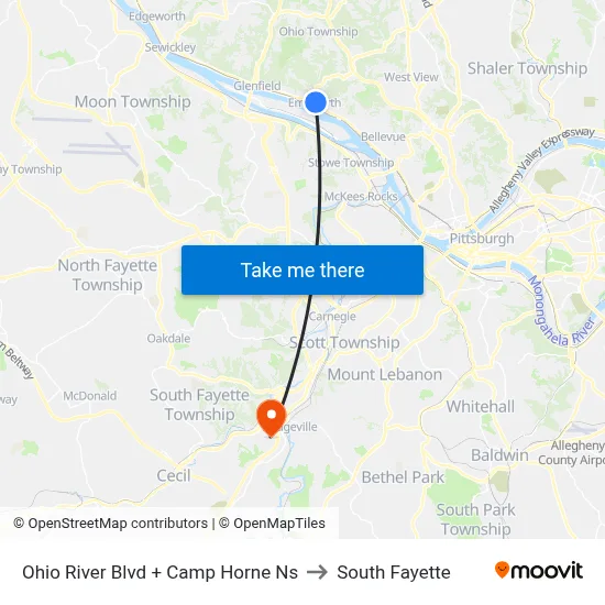 Ohio River Blvd + Camp Horne Ns to South Fayette map