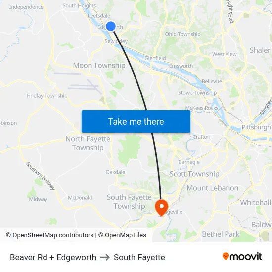 Beaver Rd + Edgeworth to South Fayette map