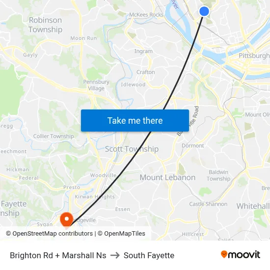 Brighton Rd + Marshall Ns to South Fayette map