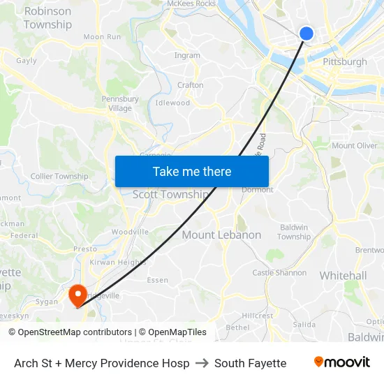 Arch St + Mercy Providence Hosp to South Fayette map