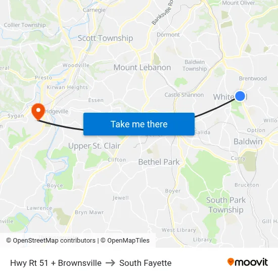 Hwy Rt 51 + Brownsville to South Fayette map