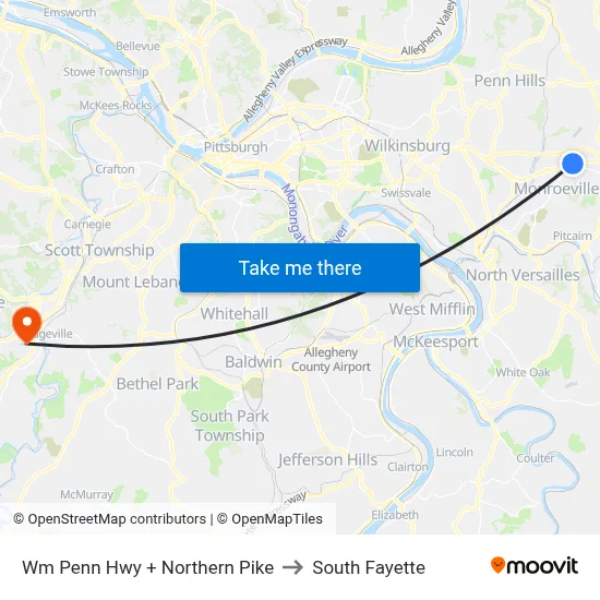 Wm Penn Hwy + Northern Pike to South Fayette map
