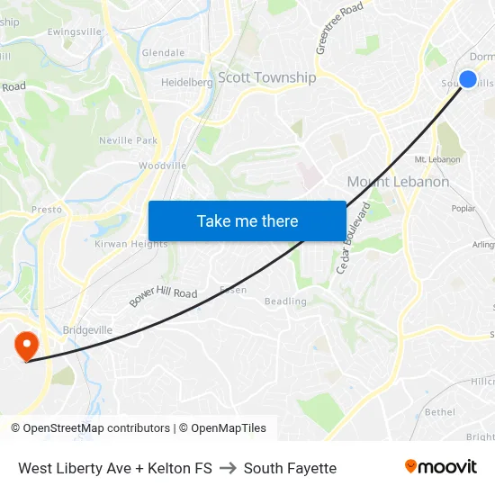 West Liberty Ave + Kelton FS to South Fayette map
