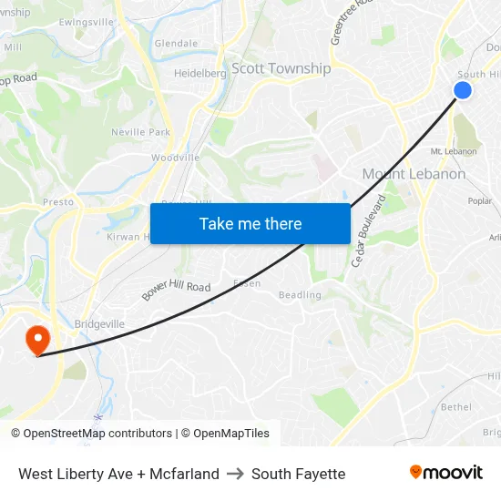 West Liberty Ave + Mcfarland to South Fayette map