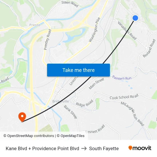 Kane Blvd + Providence Point Blvd to South Fayette map