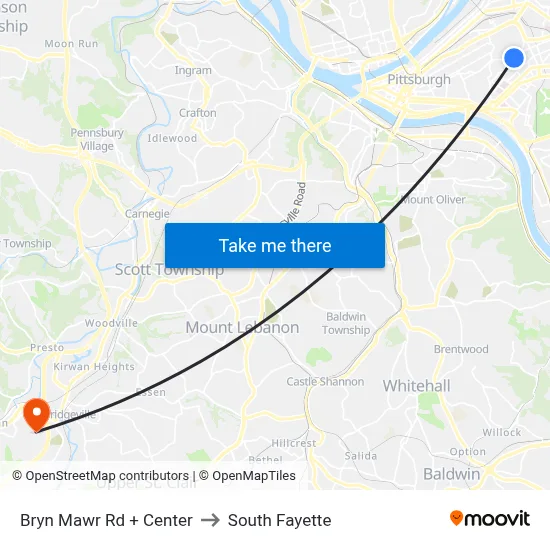 Bryn Mawr Rd + Center to South Fayette map