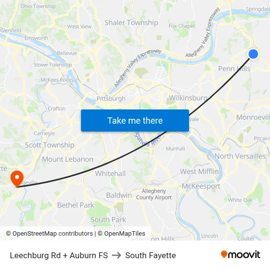 Leechburg Rd + Auburn FS to South Fayette map