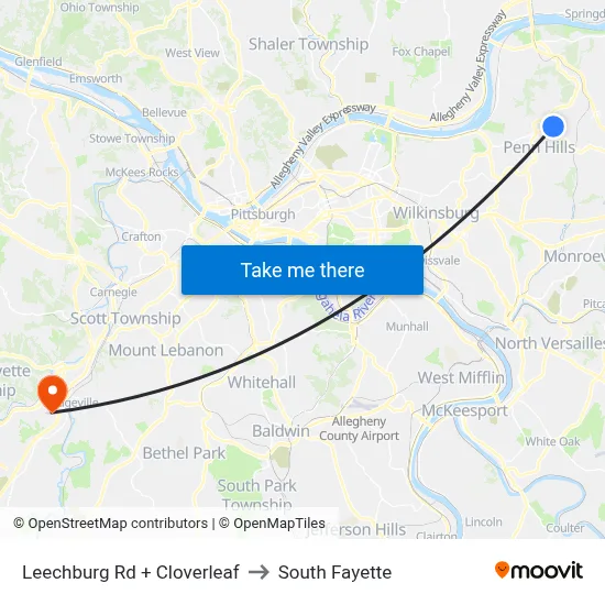 Leechburg Rd + Cloverleaf to South Fayette map