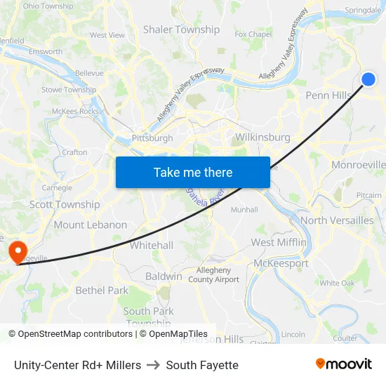 Unity-Center Rd+ Millers to South Fayette map