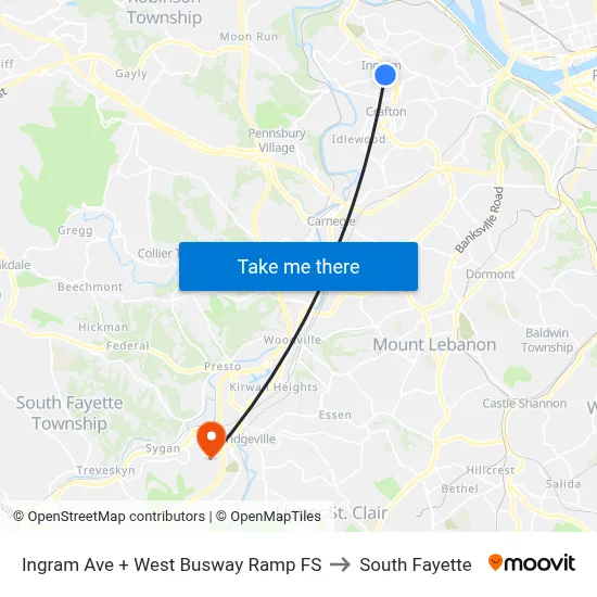 Ingram Ave + West Busway Ramp FS to South Fayette map