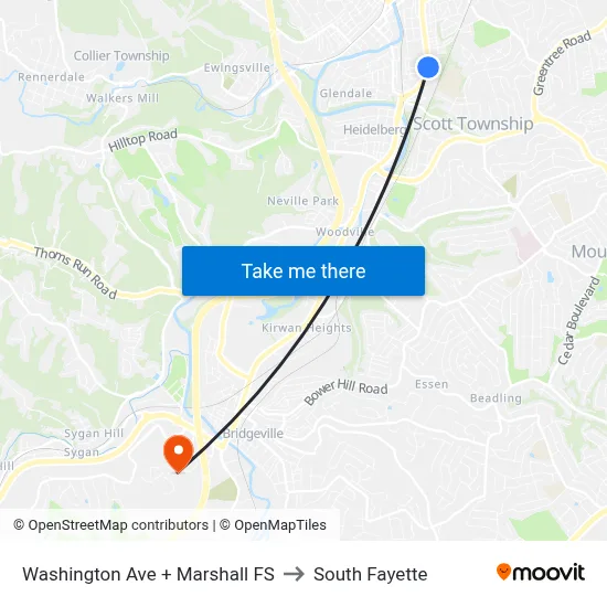 Washington Ave + Marshall FS to South Fayette map