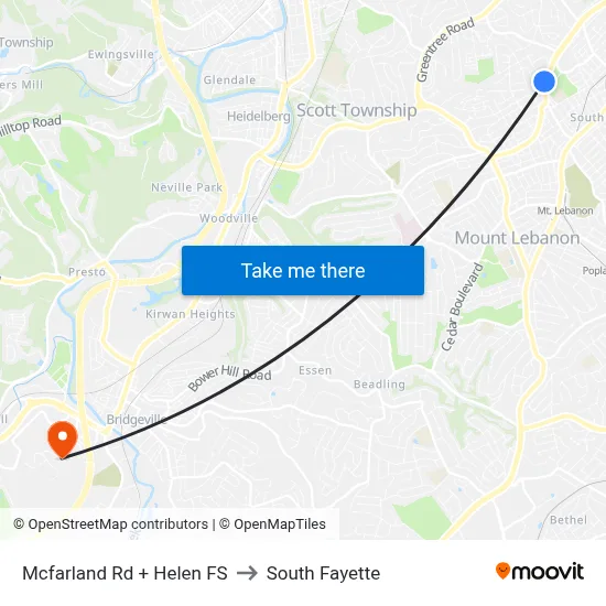 Mcfarland Rd + Helen FS to South Fayette map
