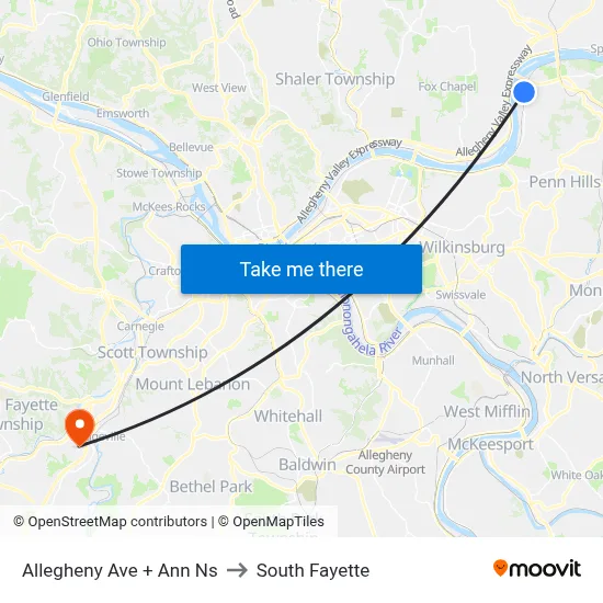 Allegheny Ave + Ann Ns to South Fayette map