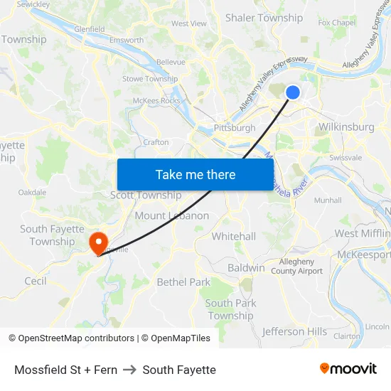 Mossfield St + Fern to South Fayette map