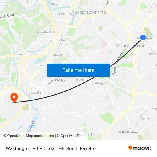 Washington Rd + Cedar to South Fayette map