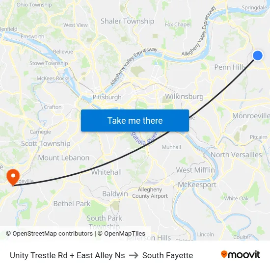 Unity Trestle Rd + East Alley Ns to South Fayette map