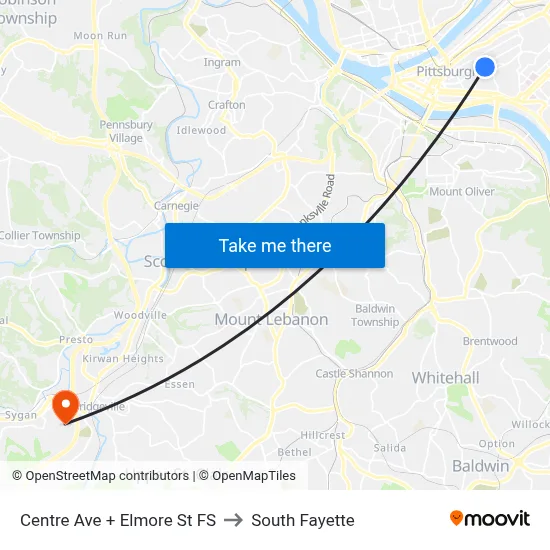Centre Ave + Elmore St FS to South Fayette map