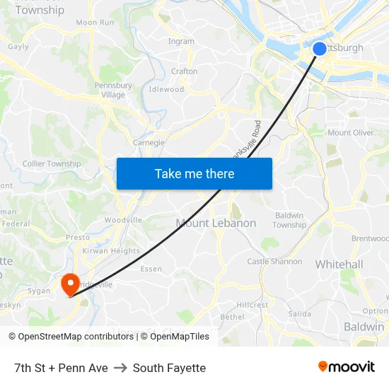 7th St + Penn Ave to South Fayette map