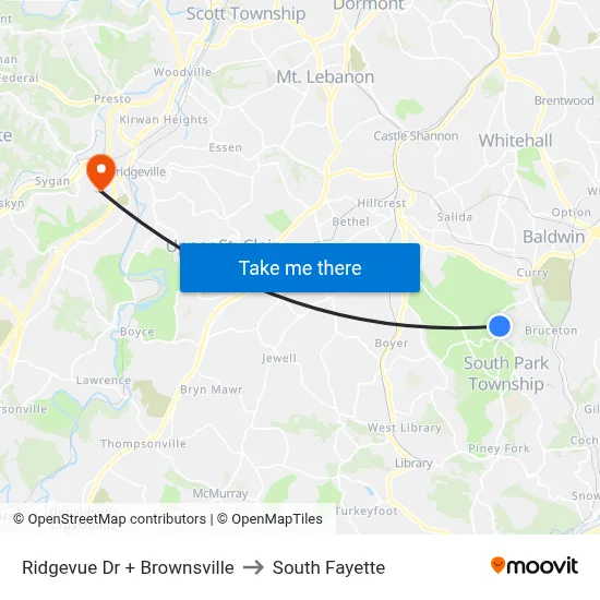 Ridgevue Dr + Brownsville to South Fayette map