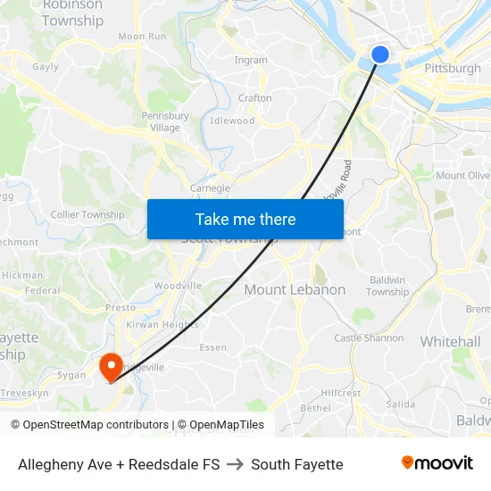 Allegheny Ave + Reedsdale FS to South Fayette map