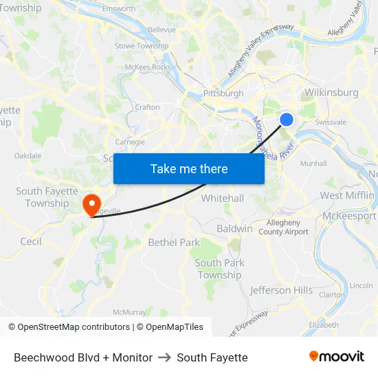 Beechwood Blvd + Monitor to South Fayette map