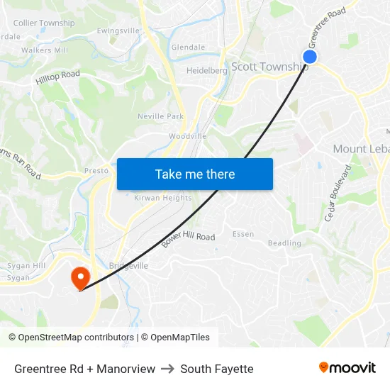 Greentree Rd + Manorview to South Fayette map