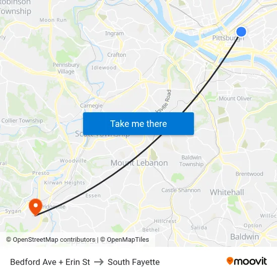Bedford Ave + Erin St to South Fayette map