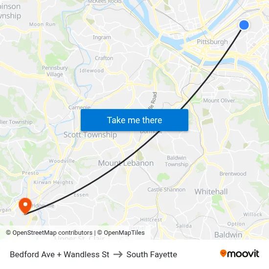 Bedford Ave + Wandless St to South Fayette map