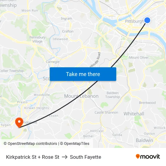 Kirkpatrick St + Rose St to South Fayette map