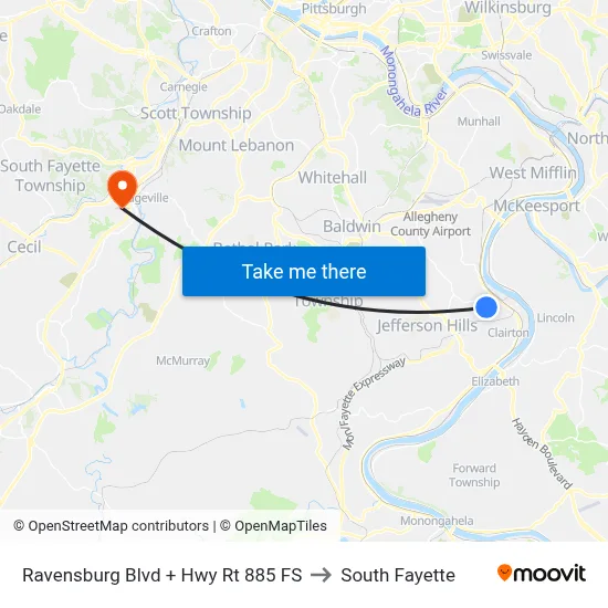 Ravensburg Blvd + Hwy Rt 885 FS to South Fayette map