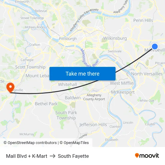 Mall Blvd + K-Mart to South Fayette map