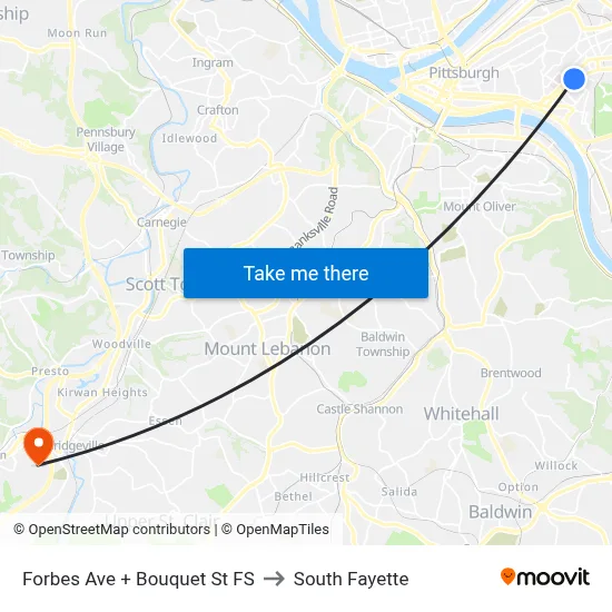 Forbes Ave + Bouquet St FS to South Fayette map