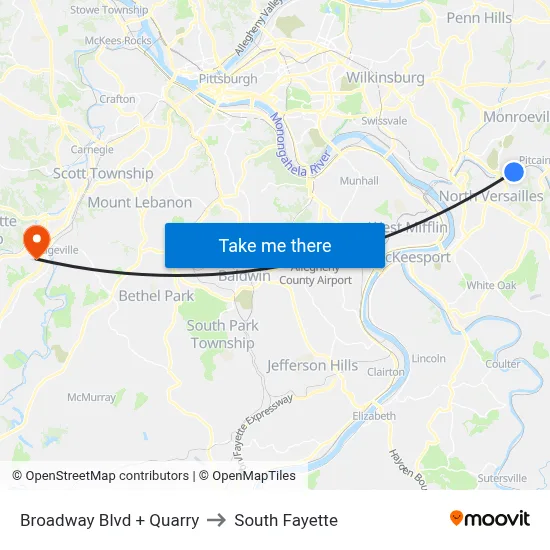 Broadway Blvd + Quarry to South Fayette map