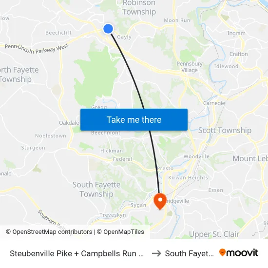 Steubenville Pike + Campbells Run Rd to South Fayette map