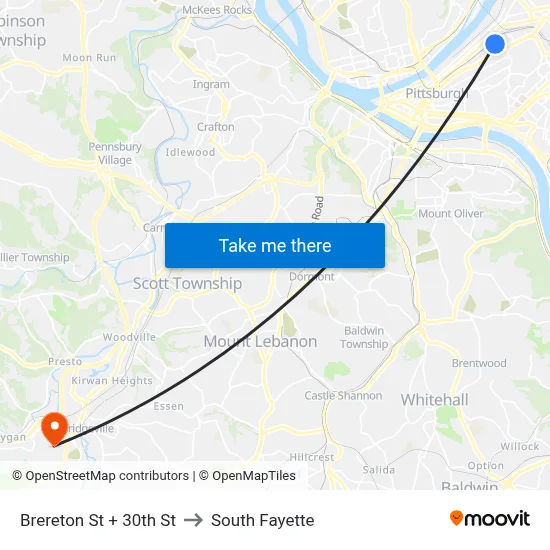 Brereton St + 30th St to South Fayette map