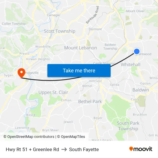 Hwy Rt 51 + Greenlee Rd to South Fayette map