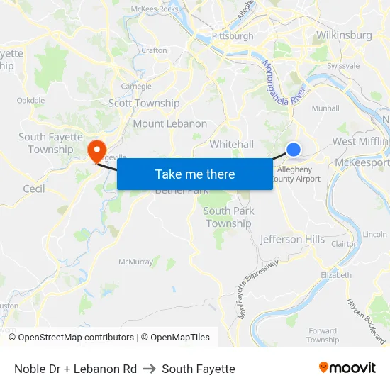 Noble Dr + Lebanon Rd to South Fayette map