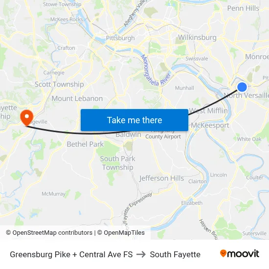 Greensburg Pike + Central Ave FS to South Fayette map