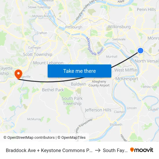 Braddock Ave + Keystone Commons Portal 9 FS to South Fayette map
