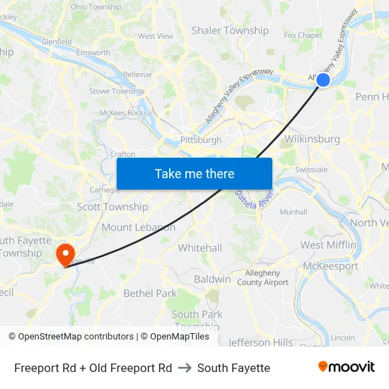Freeport Rd + Old Freeport Rd to South Fayette map