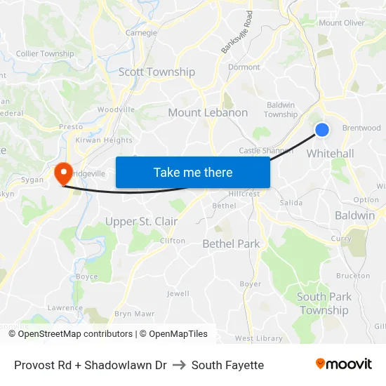 Provost Rd + Shadowlawn Dr to South Fayette map