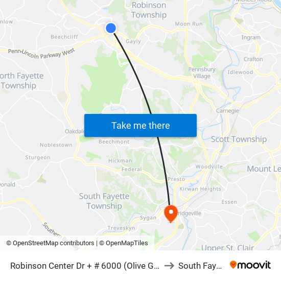 Robinson Center Dr + # 6000 (Olive Garden) to South Fayette map