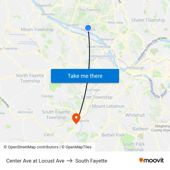 Center Ave at Locust Ave to South Fayette map