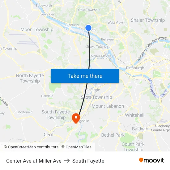 Center Ave at Miller Ave to South Fayette map