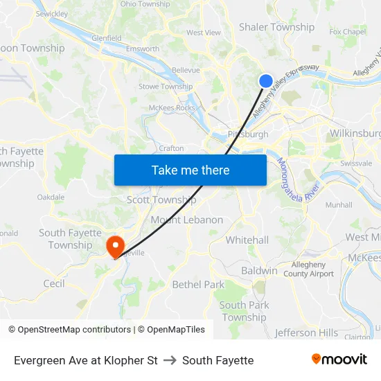 Evergreen Ave at Klopher St to South Fayette map