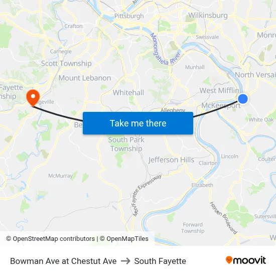 Bowman Ave at Chestut Ave to South Fayette map