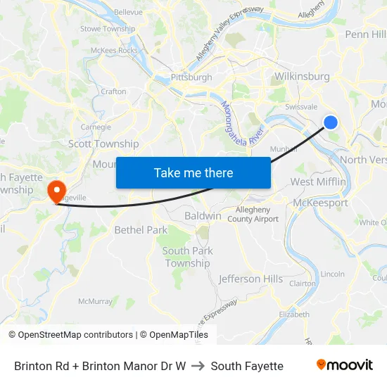 Brinton Rd + Brinton Manor Dr W to South Fayette map