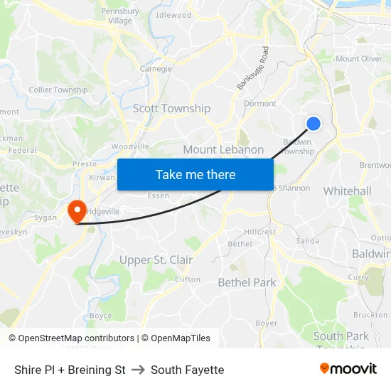 Shire Pl + Breining St to South Fayette map